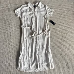 Naïf Dress Size L Lightweight Natural Beige Long Tunic Sleeve Belted Button Up